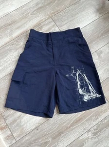 Big Fish By Sweet Potatoes Boy Nylon Shorts Navy Blue Nautical Sailboat - Picture 1 of 5