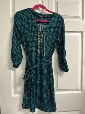 Spense миниатюрное платье 8P женщин черный/бирюзовый золотой шнурует вверх цепочка - Изображение 1 из 4