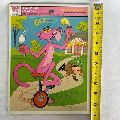 VTG Pink Panther Unicycle WHITMAN Frame Tray JIGSAW 12 PC Puzzle Cardboard 1979 - Image 1 of 4