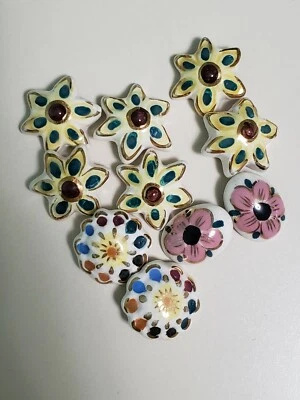 Vintage Porcelain/Ceramic Flower Button 10pc - Image 1 of 4