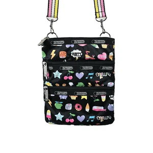 Lesportsac Kasey 3 Zip Crossbody Fun Food Emoji Smile Purse Colorful Adjustable - Picture 1 of 11