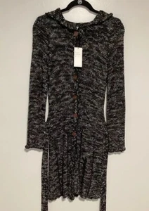 Vertigo Paris Sweater Coat Long Knitted $240 Size L Cardigan Botton Belt Hooded - Picture 1 of 8