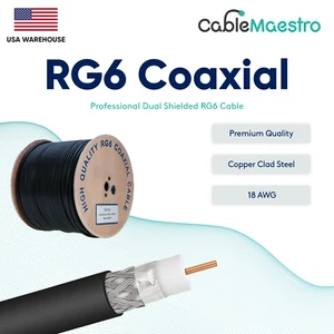 Cable Coaxial RG6 Exterior Entierro Directo 18AWG Doble Escudo Cable Satélite Negro - Imagen 1 de 3