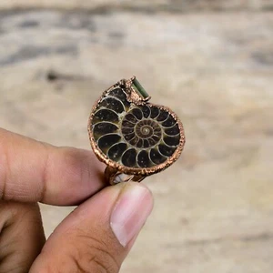 Ammonite Fossil Copper Electroformed Solitaire Adjustable Ring Size Adjustable - Picture 1 of 6
