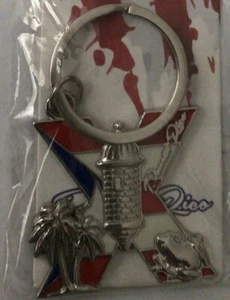 Keychain Metal White Emblem Puerto Rico Color Red White And Blue - Picture 1 of 3