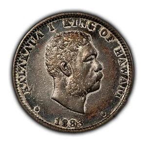 1883 25c Hawaii 1/4 Dollar Silver Quarter - Deep Patina - AU - SKU-B4584 - Picture 1 of 8
