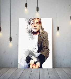 KURT COBAIN 1 -DEEP FRAMED CANVAS WALL SKETCH ART PICTURE PAPER PRINT- BROWN - Picture 1 of 17