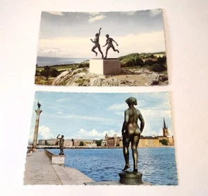 Stockholm Sweden Postcard Lot of 2 Eldhs Statuary Runners Dance - Picture 1 of 5