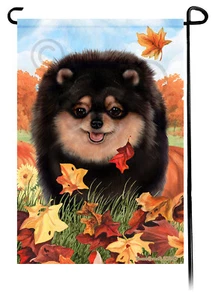 Bandera de jardín Falling Leaves - Pomerania negra y tostada - Imagen 1 de 1
