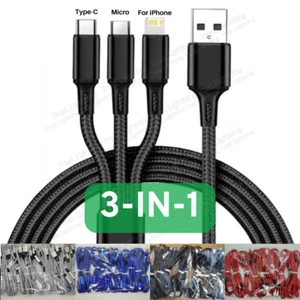 3 in 1 Fast USB Charging Cable Universal Multi Function Phone Charger Cord Lot - Picture 1 of 14
