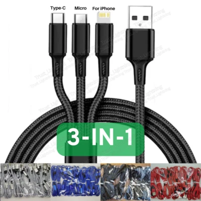 3 in 1 Fast USB Charging Cable Universal Multi Function Phone Charger Cord Lot - Image 1 of 4