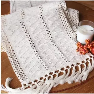 Boho Macrame Table Runner 90 Inches Long Table Table Runner, 12" x 90" Cream - Picture 1 of 7