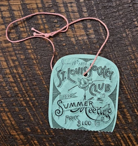 1890 St. Louis Jockey Club Horse Racing Ticket Badge with String Attached Cover