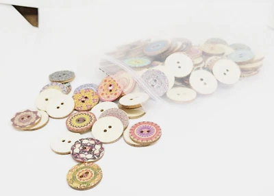 Wooden Various Designs Sized .75" Mixed Lot Bag Of 100 Art Buttons - Image 1 of 2