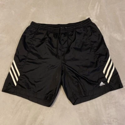 Vintage Y2K Adidas Nylon Shorts Men's Large Black Spell Out Running Track Soccer - Image 1 of 4