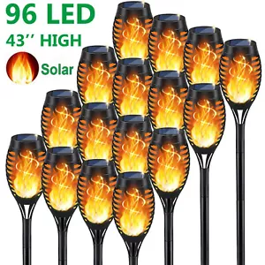 16 Pack 96 LED Solar Power Tiki Torch Flame Flickering Light Outdoor GardenLamp - Picture 1 of 13