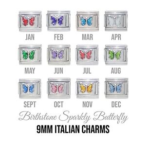 Sparkly Butterfly birthstone 9mm Italian Charm - Fits 9mm classic Italian charms