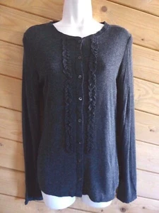 J.Crew M grau Viskose Wolle Langarm leichter Rüschen Pullover Cardigan Knopf  - Bild 1 von 10