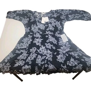 Vestido manga larga Treasure & Bond para mujer. Negro con patrón floral azul. Talla XS - Imagen 1 de 4