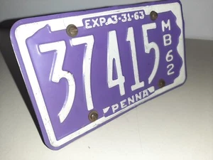 1962 PENNSYLVANIA license plate #37415 (Exp 3-31-63) M B W/ORG reg - Picture 1 of 7