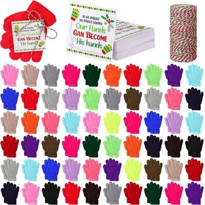 Liitrsh 100 Pairs Kids Warm Magic Knit Gloves with Christmas Gift Tags - Picture 1 of 6