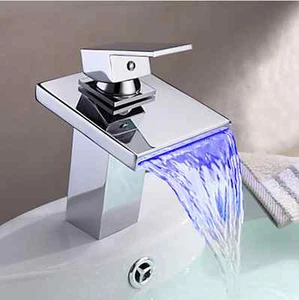 Grifo mezclador fregadero de baño cromado generalizado LED cascada bañera grifo mezclador - Imagen 1 de 6