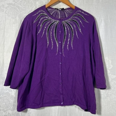 Bob Mackie Cardigan 2X Purple Silver Embroidered Beaded Sequins Wearable Art - Image 1 of 4