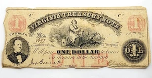 1862 $1 Virginia Treasury Note, No.8697  Richmond, Plain Reverse - Picture 1 of 4