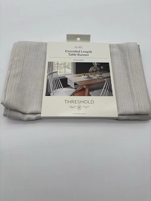 108" x 14" Extended Length Cotton Table Runner Cream - Threshold, NEW - Image 1 of 4