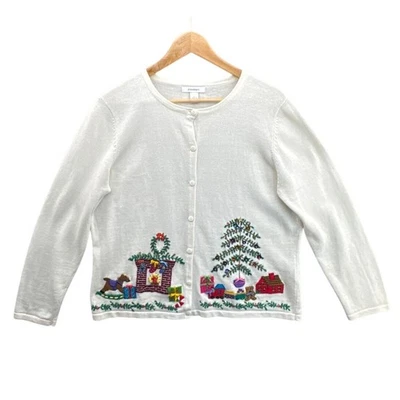 Cárdigan Suéter Dressbarn Blanco Navidad Bordado con Botones Mujer Grande Foto 1 de 4