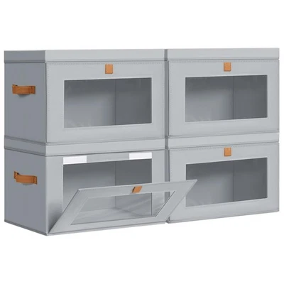 Contenedores de almacenamiento con tapas - Paquete de 4 organizadores grandes de tela para armario con ventana y h... Foto 1 de 4