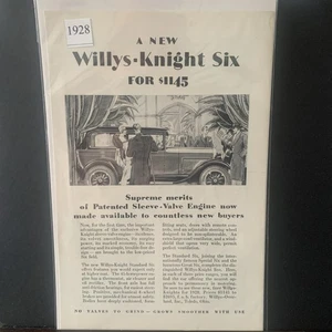 Anuncio de anuncio vintage de los seis méritos supremos de Willys Knight de 1928  - Imagen 1 de 2