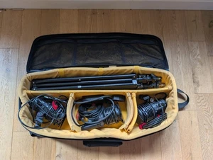 3x Sachtler Reporter 300h Dauer Video Licht Set + Kata Tasche + Dimmer - Bild 1 von 15