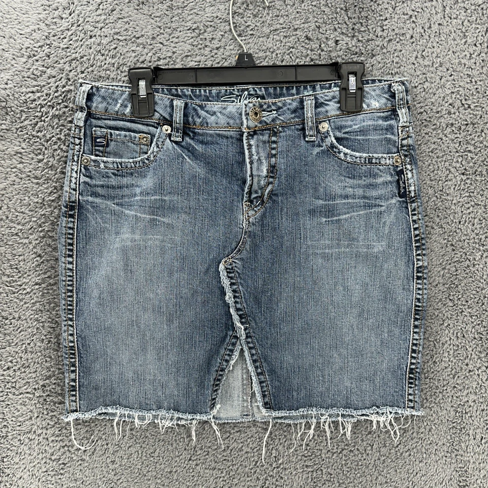 Falda vaquera plateada para mujer 33 azul ana informal dobladillo crudo elástico denim Foto 1 de 4