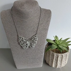 NEXT Statement Necklace Grey Enamel Butterfly Silver Tone Chain Jewellery - Picture 1 of 5