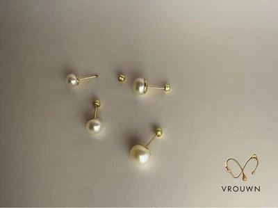 纯金和真珍珠耳环 10k 黄色正品珠宝 Vrown 4 毫米 — 第 1/3 张图片