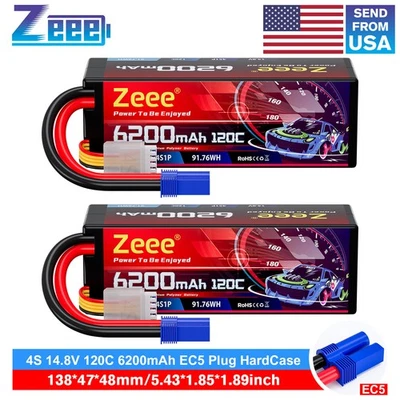 2x Zeee 4S 6200mAh Lipo Battery 14.8V 120C EC5 HardCase for RC Car Truck Tank - Image 1 of 4