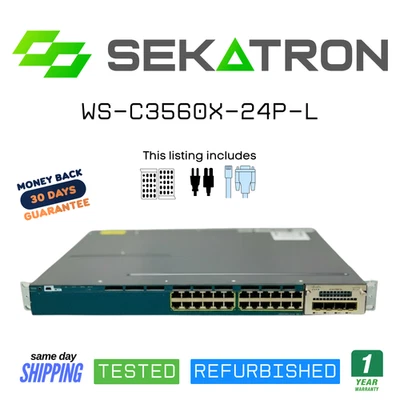 🔀 Cisco WS-C3560X-24P-L 24-Port PoE+ Gigabit Switch ⚡ Fast Ship - Image 1 of 2