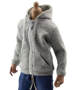 Conjunto con capucha y capucha con cremallera ropa gris masculina escala 1:6 para figura de acción de 12"" - Imagen 1 de 6