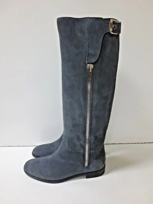 SERGIO ROSSI Botas Planas Altas Zapatos Gris Claro Gamuza Cuero 37.5 NUEVO EN CAJA $1100 Foto 1 de 4
