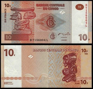 CONGO DEMOCRATIC REPUBLIC 10 FRANCS (P93) 2003 UNC - Picture 1 of 1