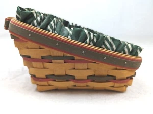 Longaberger 1998 Sleigh Basket w/ Striped Ruffled Fabric Liner And Plastic Liner - Picture 1 of 24