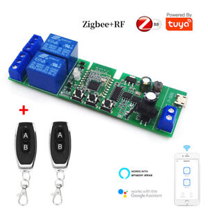 Tuya Zigbee 2CH Smart Light Switch Module Wireless AB Remote Control for Alexa