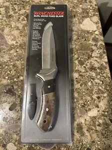 Winchester Burl Wood Fixed Blade Knife w/Nylon Sheath Stainless Steel 5.5" Blade - Picture 1 of 6