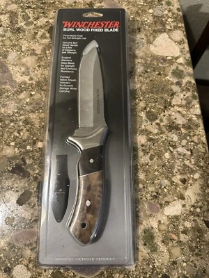 Cuchillo de hoja fija Winchester Burl para madera con funda de nylon hoja de acero inoxidable de 5,5" Foto 1 de 4