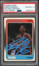 1988 Fleer #43 Dennis Rodman RC Rookie Pistons On Card PSA/DNA Auto GEM MINT 10
