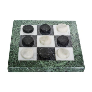 Naughts & Crosses IN Marble White & Green Alps Game Table Home Decor 20×20cm - Picture 1 of 5