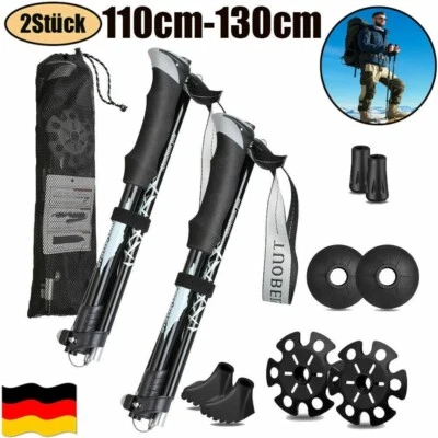MARKENLOS 2 Stk.Teleskop Nordic Walking Stöcke Wanderstöcke Antischock 110-130cm Aluminium