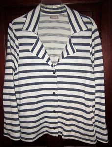 Chico's 3 XL Knit Cardigan Sweater Jacket Blazer Striped Pockets Snaps Long Slv - Picture 1 of 3