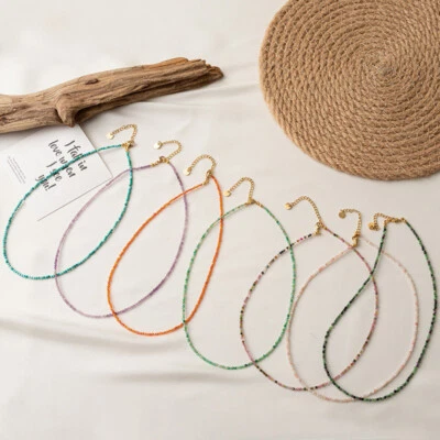 Collar gargantilla cadena piedra cuentas circón piedras preciosas naturales facetadas redondas de 3 mm Foto 1 de 4